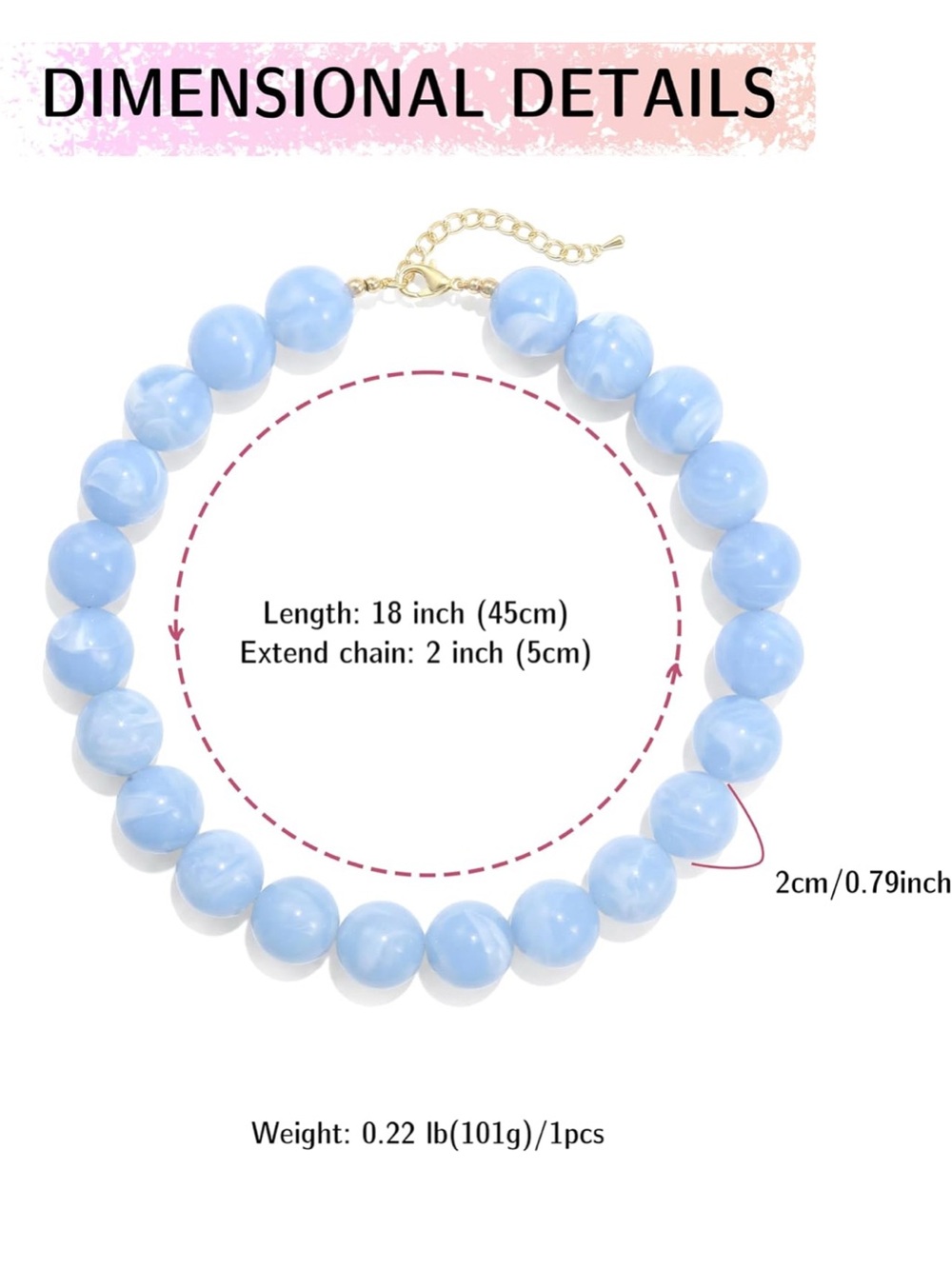 Sky Light Blue Dopamine Marbled Beaded Necklace NEW - Picture 6 of 6